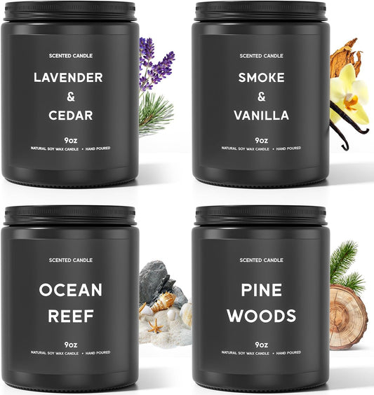 Scented Candles, 9oz×4 Scented Candles for Men, Soy Candle Gifts for Men, Personalized Blessing Minimalist Men's Candle