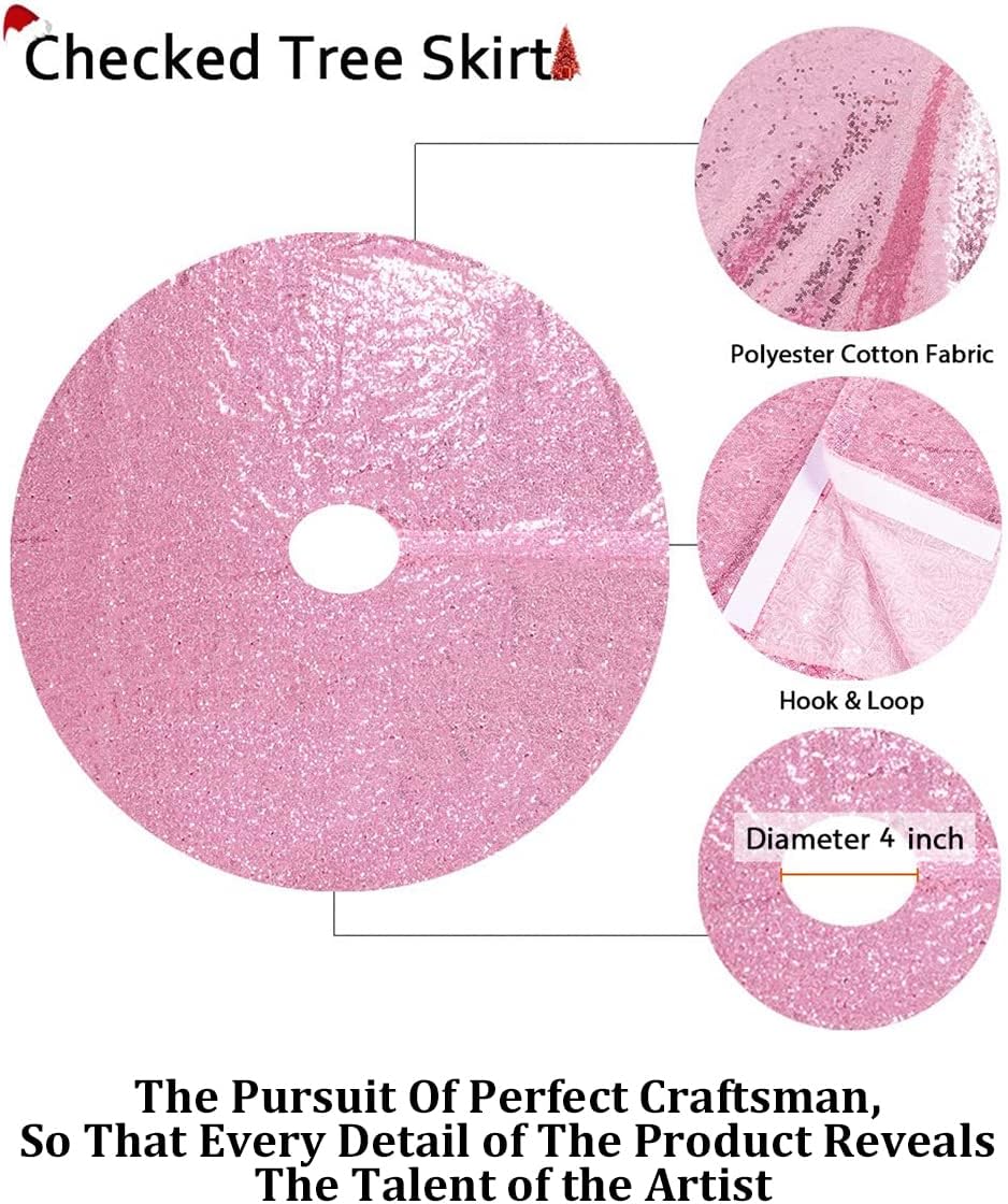 Partisout 36 Inch Sequin Tree Skirt - Fuchsia Pink Glitter Christmas Tree Skirt, Cotton Base, Colorful and Festive for Christmas and Halloween Decorations