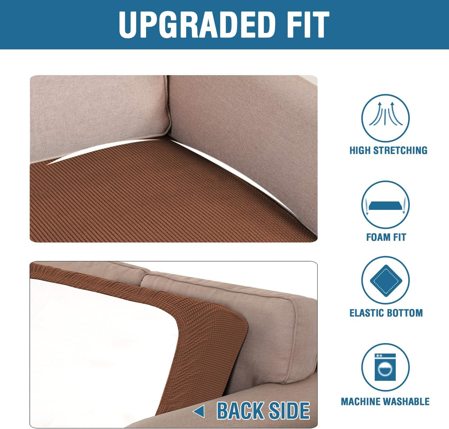 H.VERSAILTEX Super Stretch Individual Seat Cushion Covers Sofa Covers Couch Cushion Covers Slipcover Sets Thick Jacquard Textured Twill Fabric (1 Piece Loveseat Cushion Cover, Caramel)