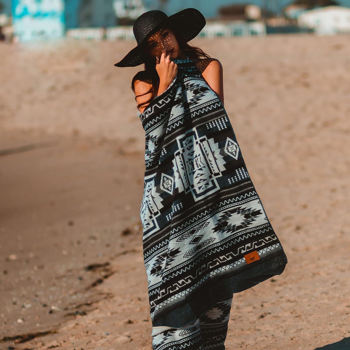 Off the Grid Inca Aztec Throw Blanket | Southwest Indian Navajo Boho Style | Native Woven Western Cover for Camping, Bedding, Couch (King, Cotopaxi Slate)