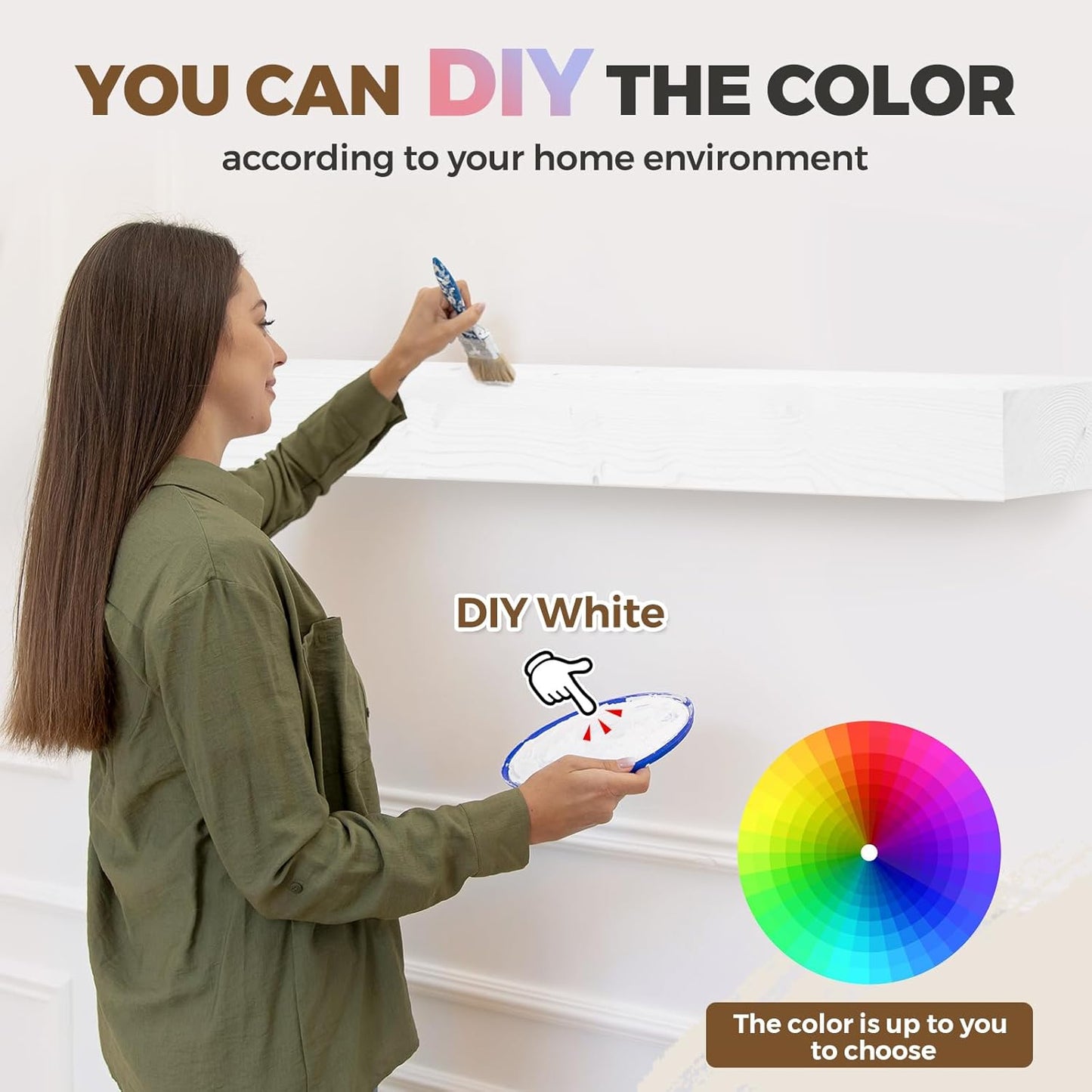 72x8x5 Fireplace Mantel - Handcrafted Hollow Rustic Solid Wood Wall Mounted Floating Shelf with Invisible Heavy Duty Wood Bracket (DIY Color)