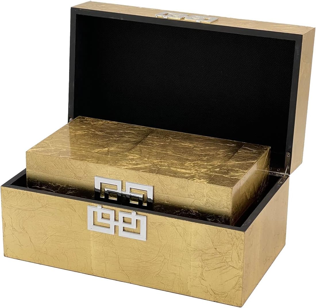 Galt International Storage Box Set Decorative Storage Box w/Hinged Lid Classic Design Wood Decor Boxes with Geometric Clasp Storage for Bedroom & Home - Set of 2 (Gold Leaf)