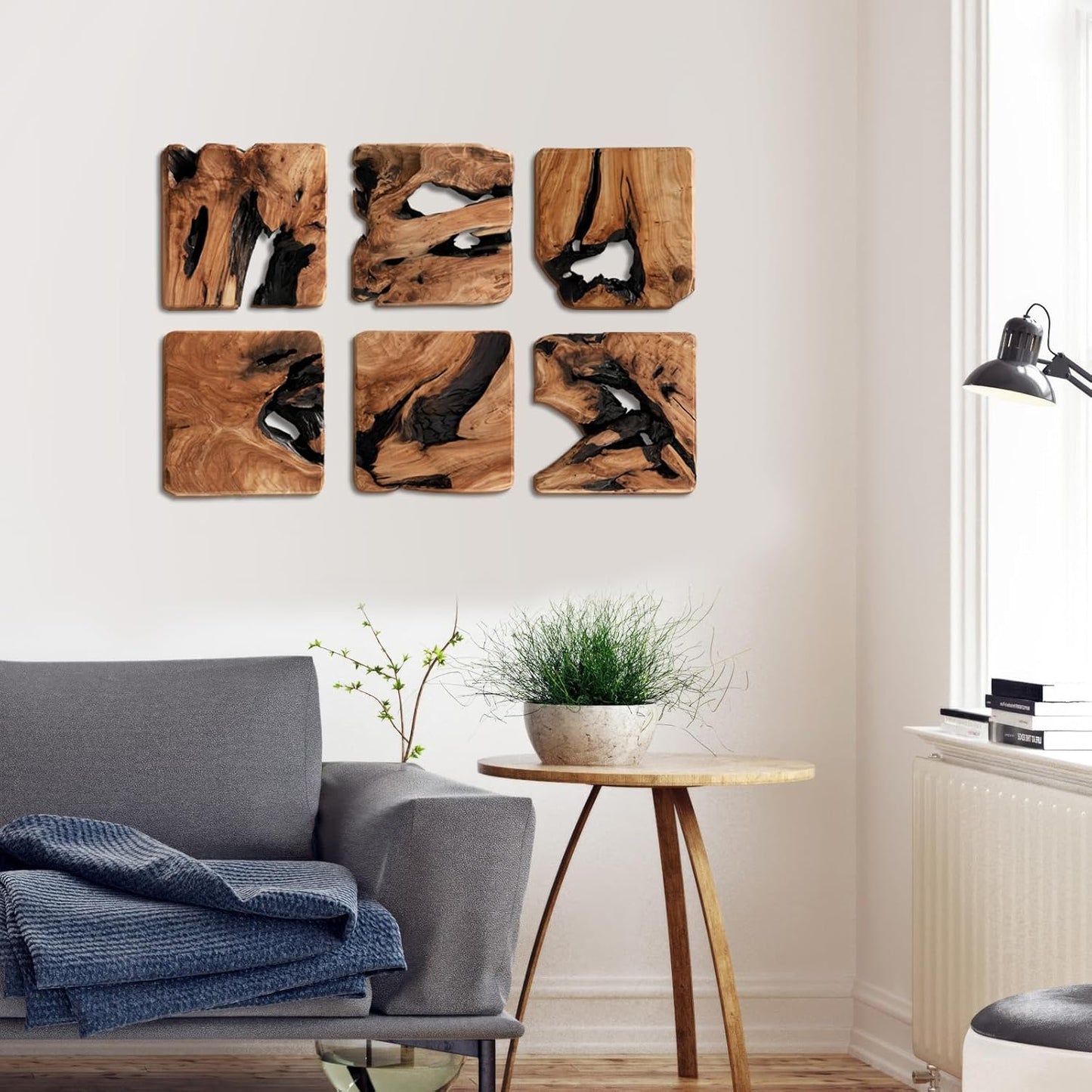 WELLAND 4 Pieces of Handmade Wall Sculptures, Rustic Abstract Wall Décor for Living Room, Bedroom, Bathroom, Dining Room, Home Office,