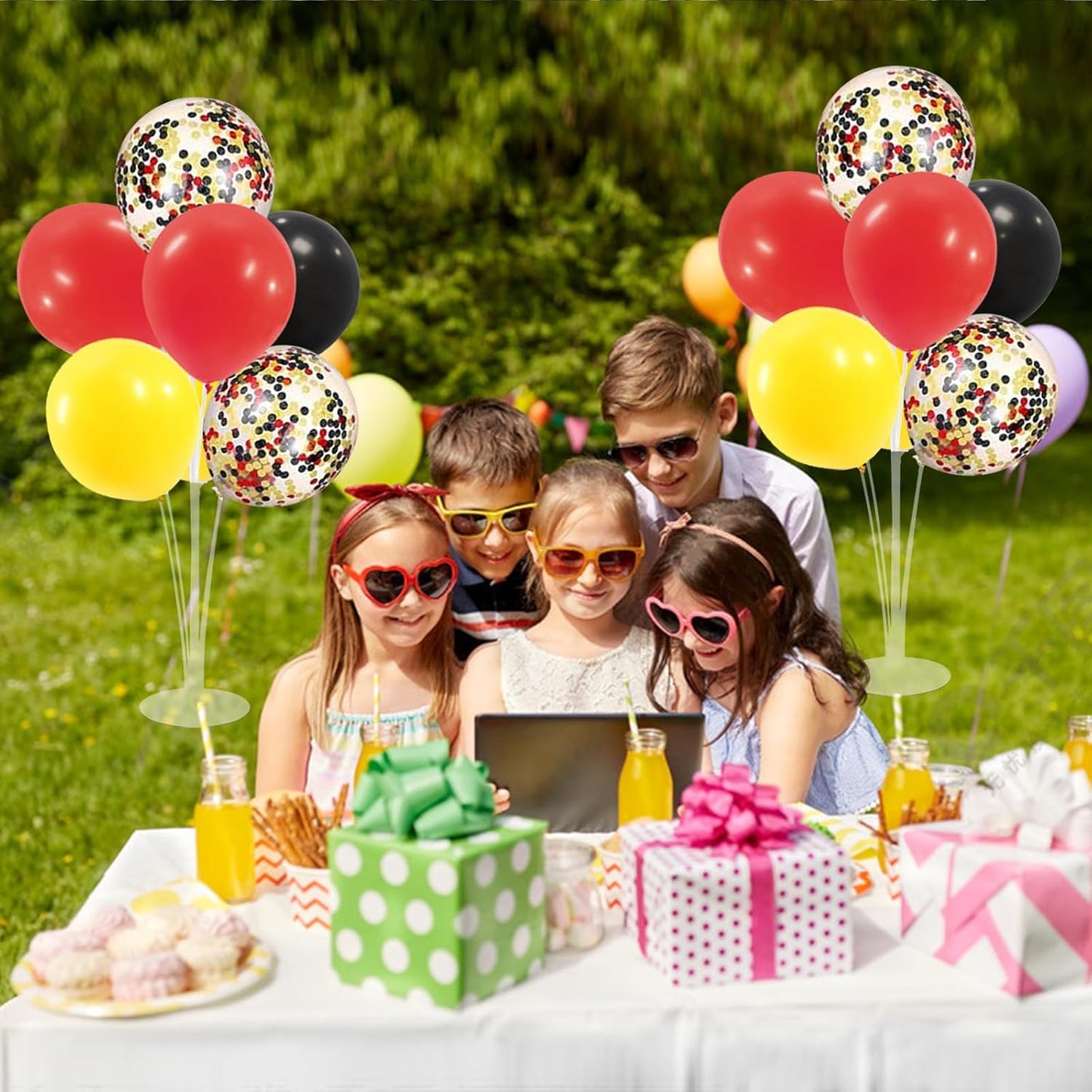 Red Yellow and Black Balloon Stand Centerpiece Table Decorations for Mouse Birthday Movie Night Party Decorations(Red yellow black set4)