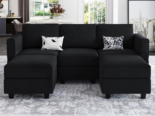 Belffin Modular Sectional Sofa with Double Chaise Velvet U Shaped Sofa Reversible Sectional Couch with Storage Black