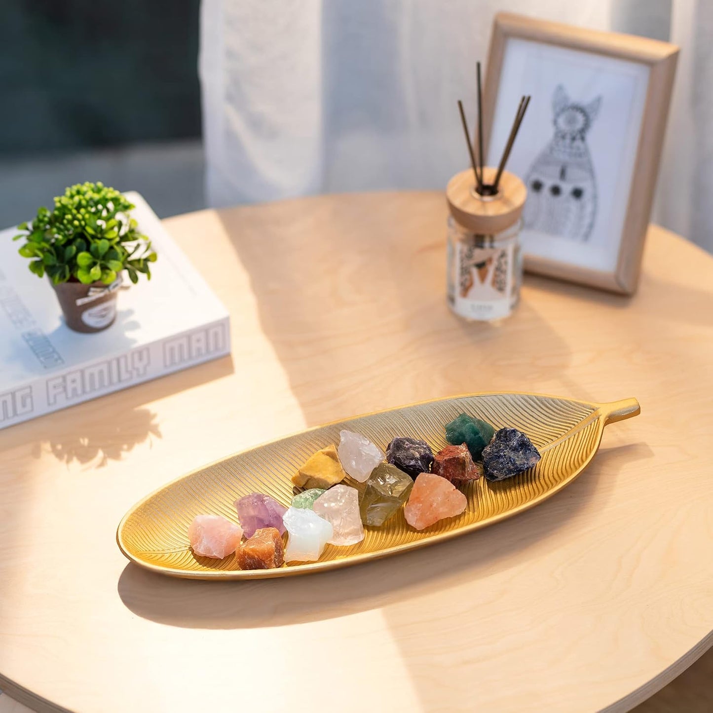 Hanobe Leaf Wooden Decorative Tray: Leaf Shaped Wood Key Tray Decor Leaves Bowl for Crystal Small Candle, Gold