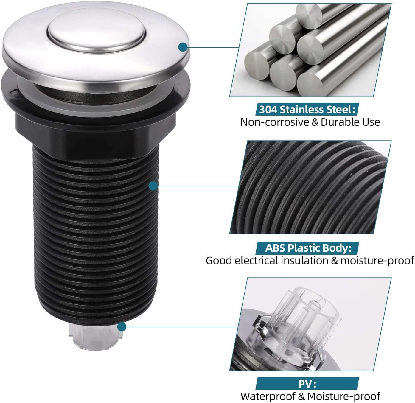 RQYEKDO Garbage Disposal Air Switch Kitchen Sink Top Long Stainless Steel Brushed Nickel Long 2.5" for Food and Waste Disposal On/Off Air Button Parts Copper…