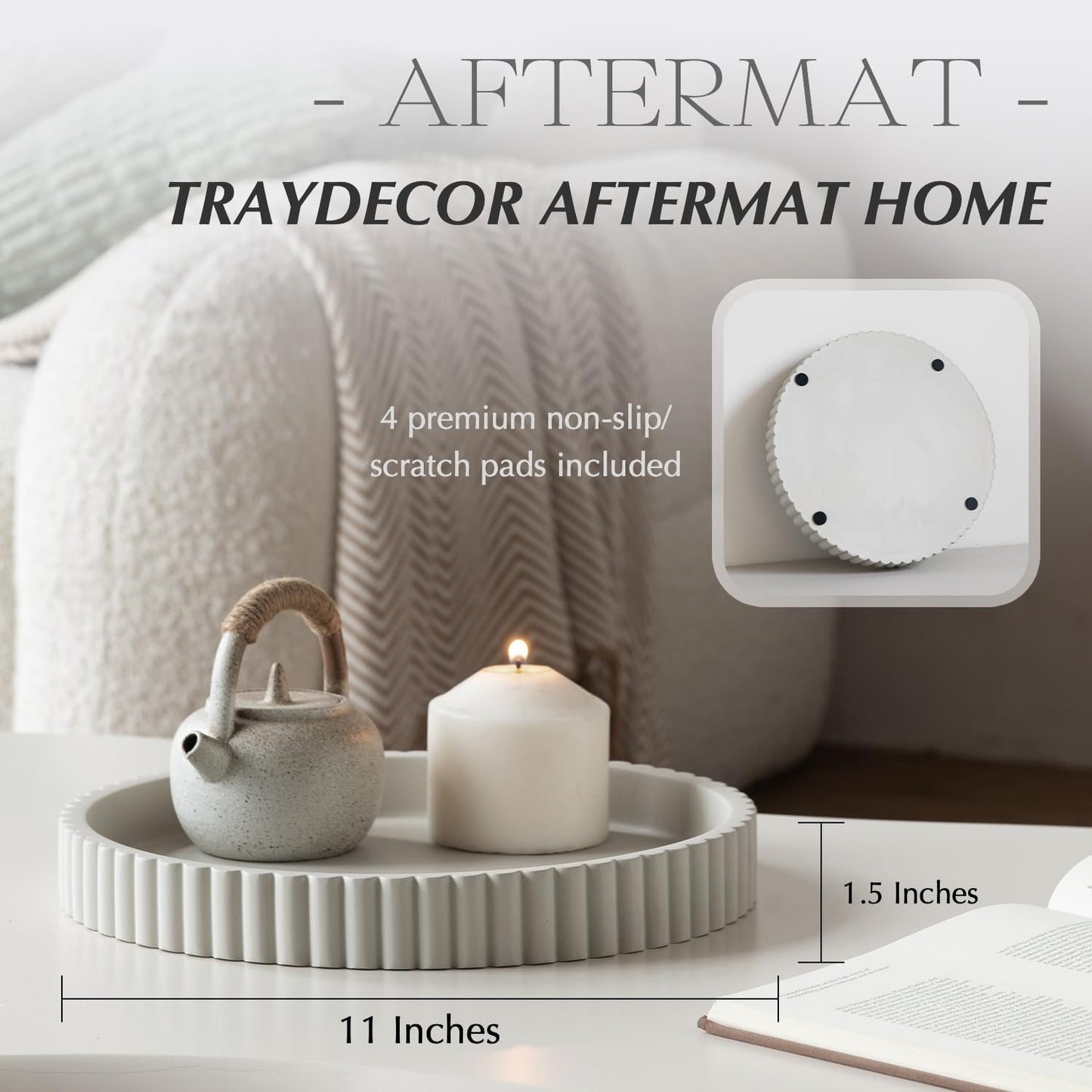 Decorative Tray for Coffee Table, Living Room, Side Table, 11" Gray Round Concrete Home Decor Serving Trays for Accent Table, Console Table