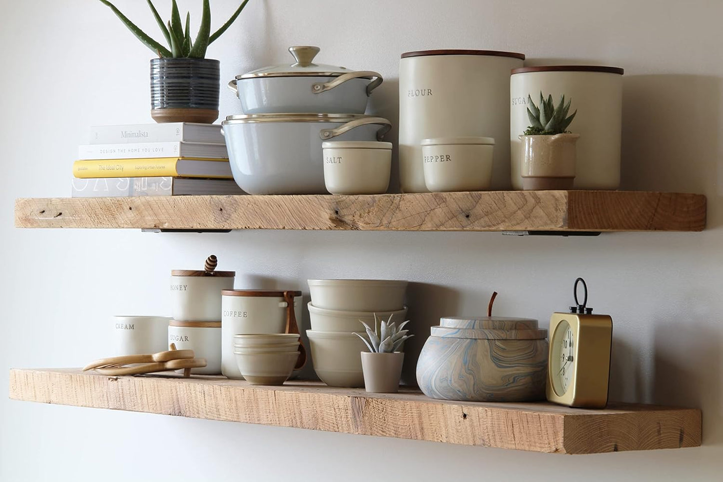 Urban Legacy Deep Floating Shelves | Reclaimed Barn Plank Deep Floating Shelves with Low Profile Brackets | High Weight Capacity (48" x 11" x 2")