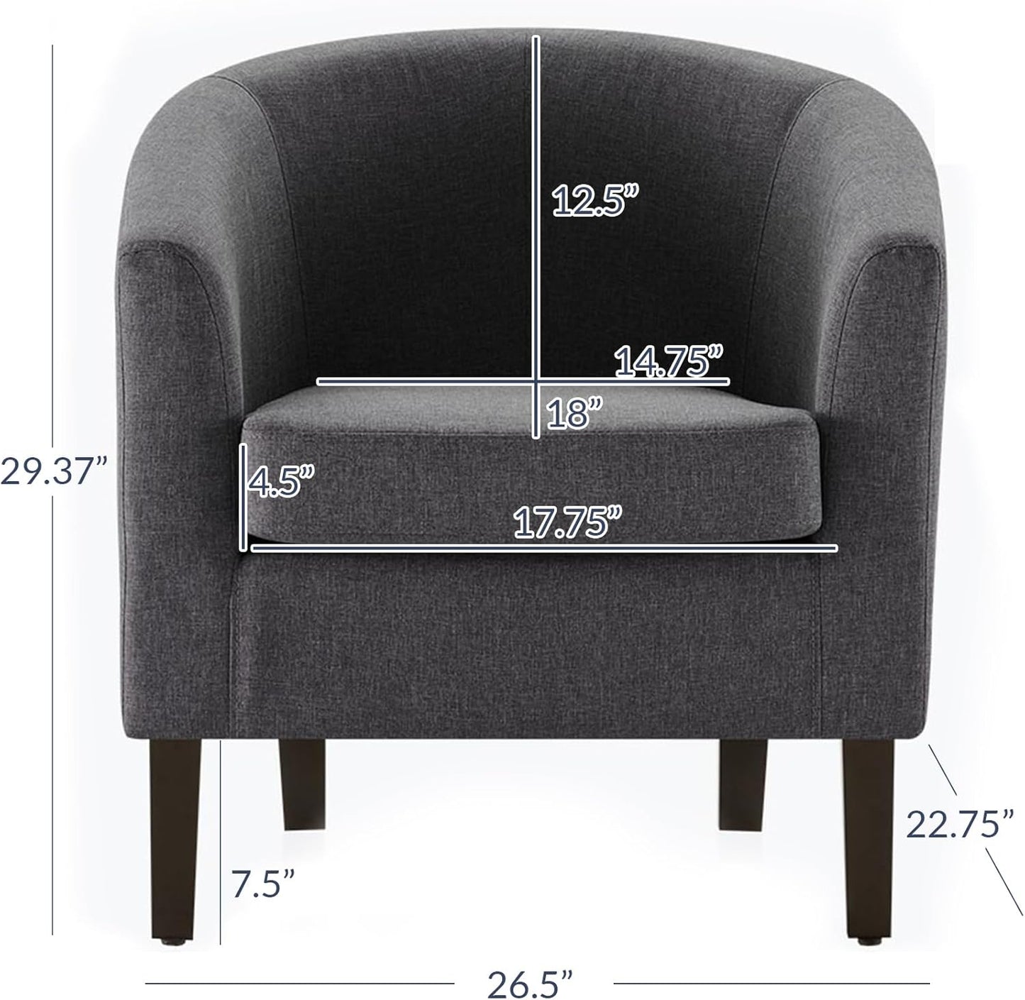 BELLEZE Living Room Chair, Linen Round Accent Barrel Chair, Club Tub Sofa Chair for Bedroom, Corner Chair with Flared Legs and Cozy Soft Padding - Highland (Gray)