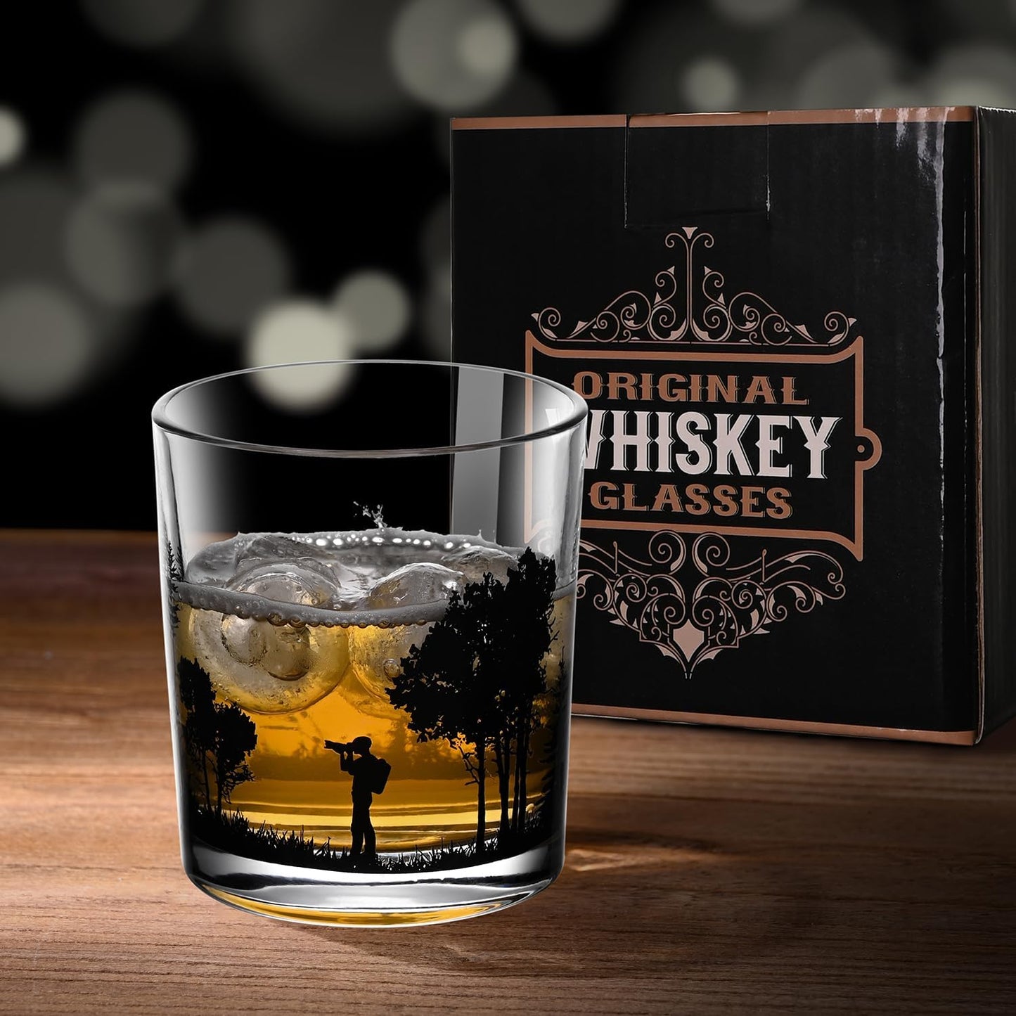 Old Fashioned Whiskey Glasses, Stemless Wine Glasses with Gift Box, 10Oz Rocks Glass for Scotch Cocktail Bourbon Vodka Liquor, Unique Gifts for Dad, Husband, Father's Day, Anniversary