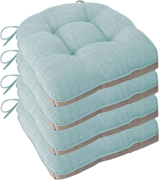 Non Slip Chair Cushions for Dining Chairs Set of 4 Kitchen Chair Cushions 18"x18"x3" Turfted Chair Pads Comfortable and Soft Seat Cushion with Ties, Aqua Blue