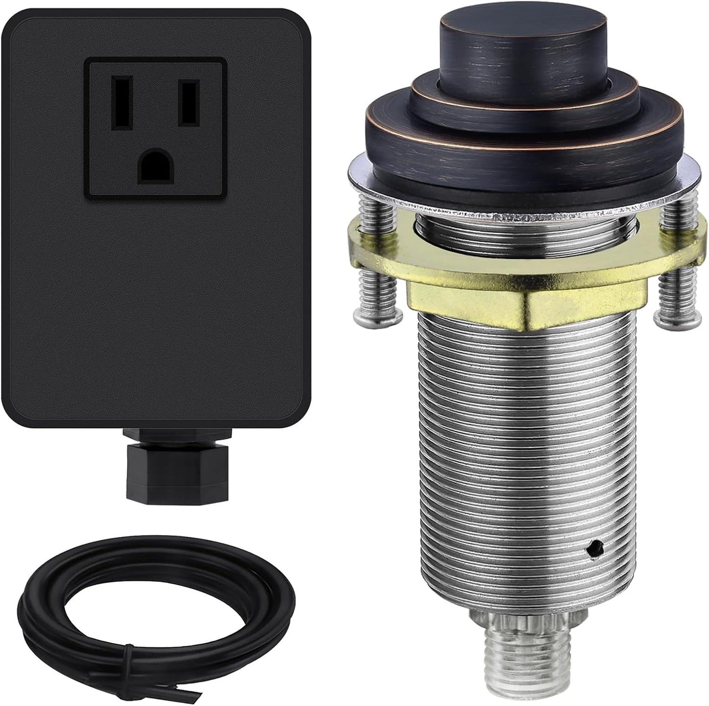 SinkTop Air Switch Kit (Long Full Brass Button) for Garbage Disposal, Cordless Oil Rubbed Bronze