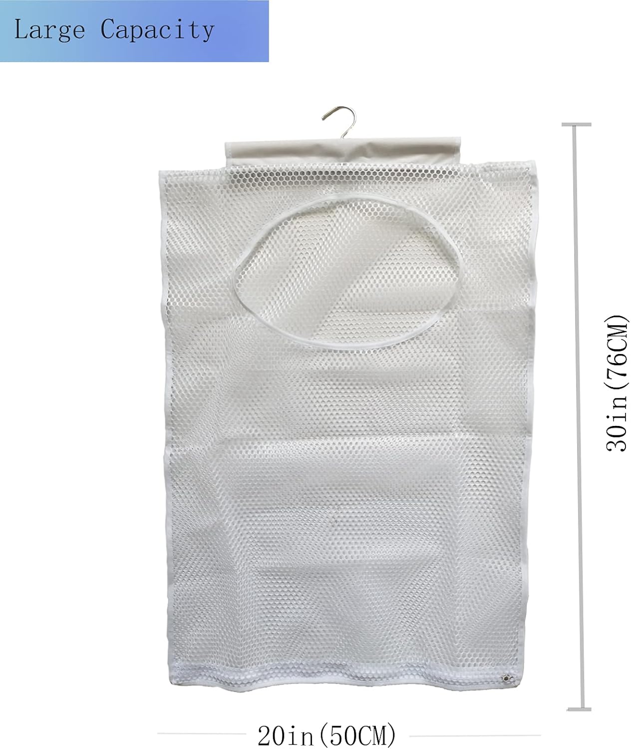 Hanging Mesh Laundry Hamper (30in*20in*2in) Large Dirty Clothes Bag, Can Be Used Behind The Door & Closet & Caravan& Bathroom (White)
