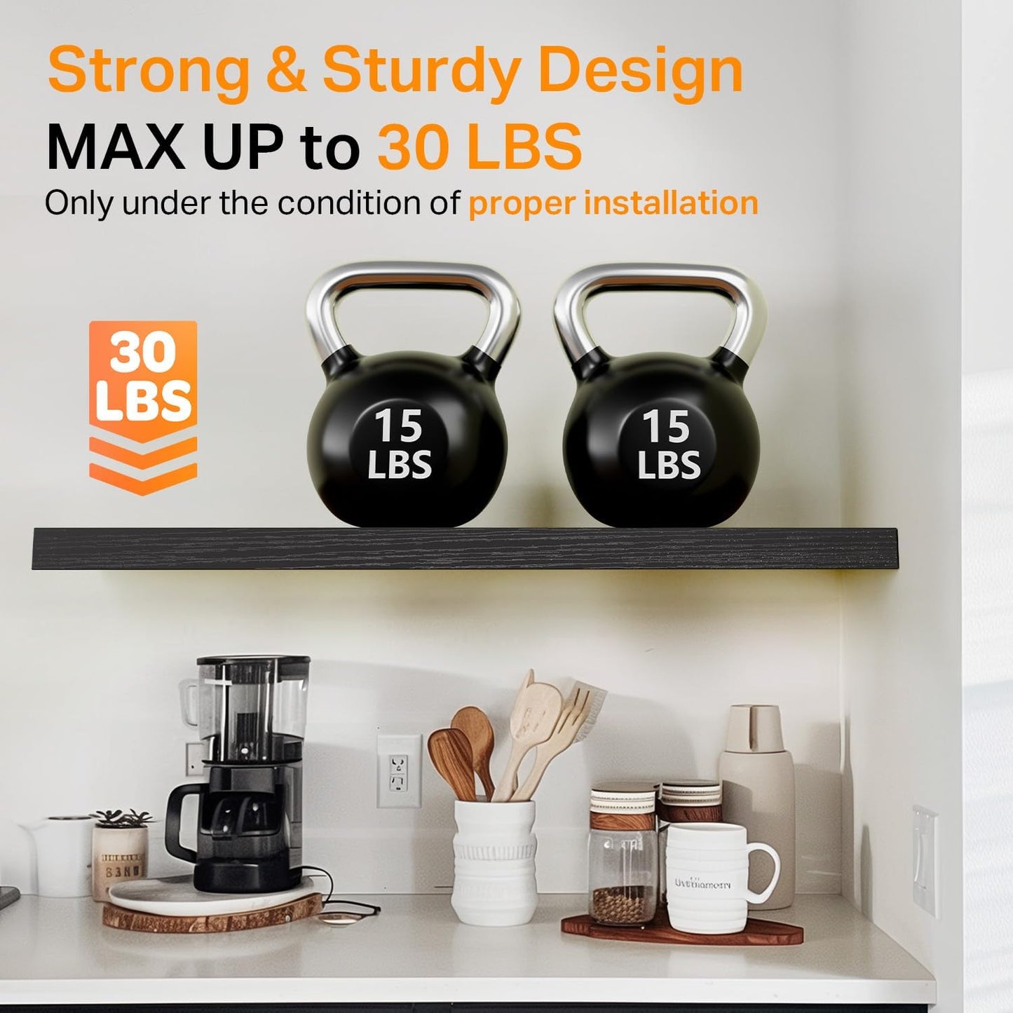 BAYKA Floating Shelves for Wall, 36 inches Long Wall Mounted Rustic Wood Shelves for Bathroom, Bedroom, Living Room, for Books/Storage/Decor with 30lbs Capacity（Black,Set of 3