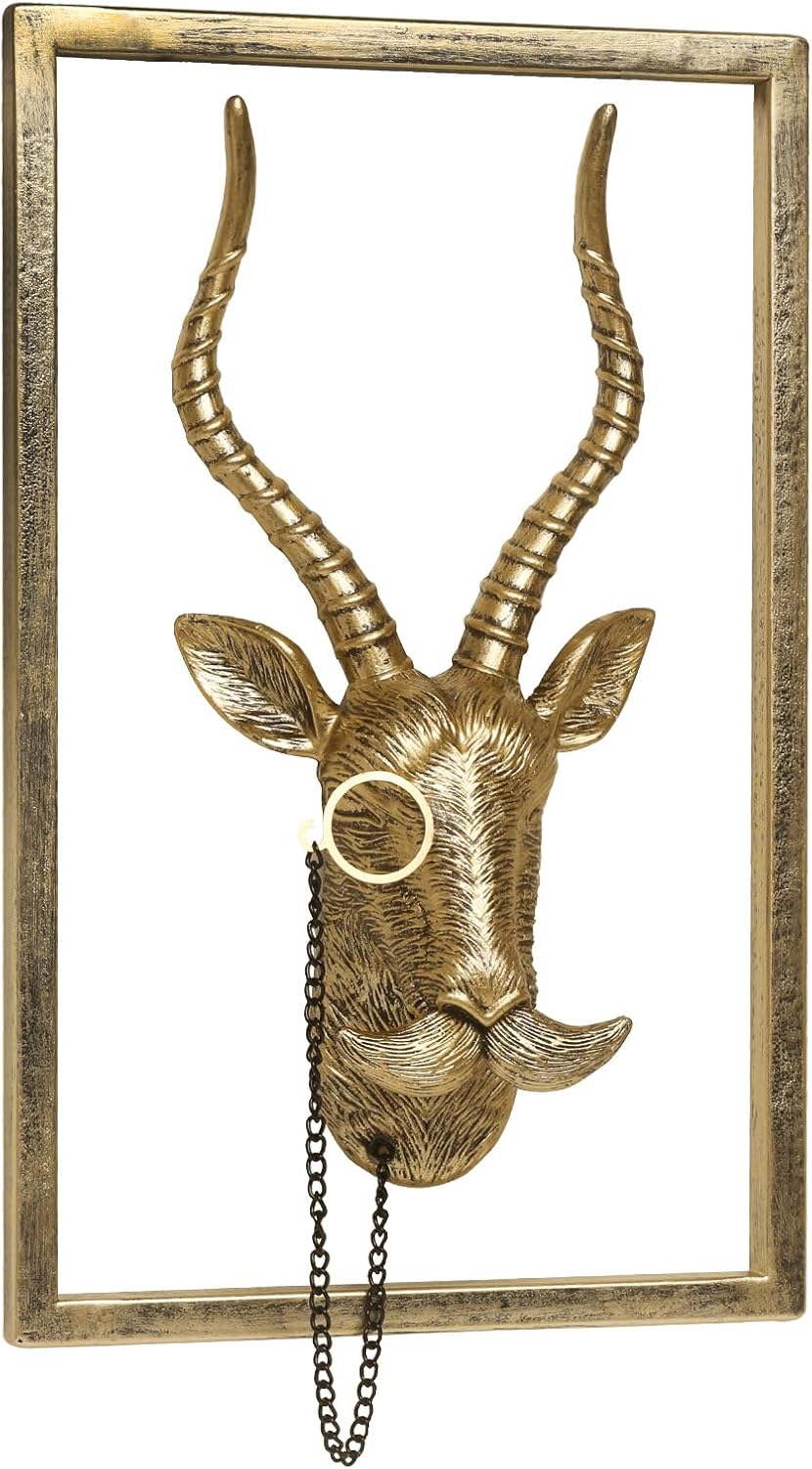 Animal Heads Wall Decor (Includes Metal Frame) Resin Animals Sculptures Head Wall Hanging Decoration Gold vintage Wall Sculpture for Living Room Bedroom Office(Antelope)