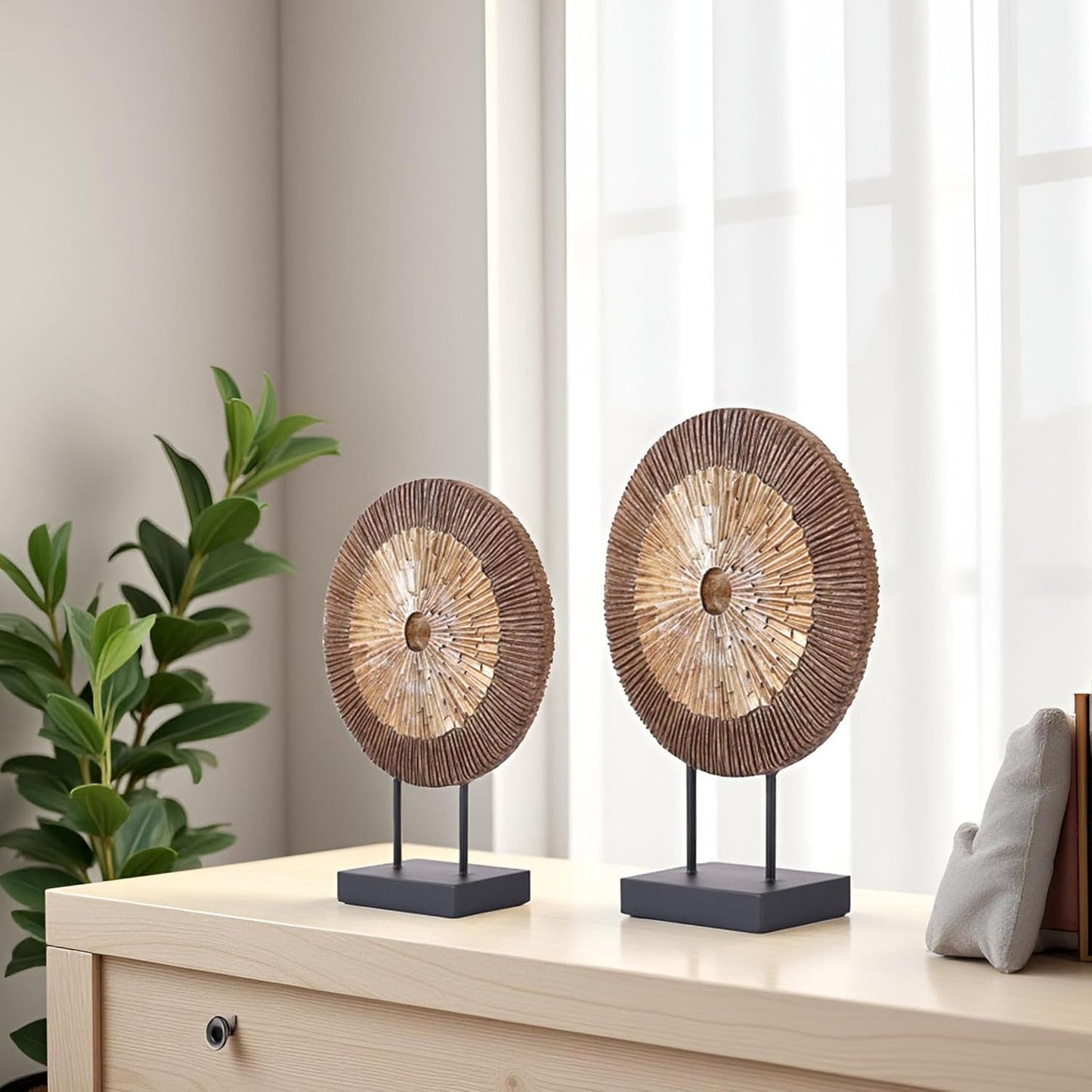 XMGZQ Wood Color Minimalist Round Statue Above Cabinet Decor Kitchen,Modern Decorative Sculpture Home Decorations for Living Room Coffee Table,Shelf Decor Items,Center Pieces Decoration for Table