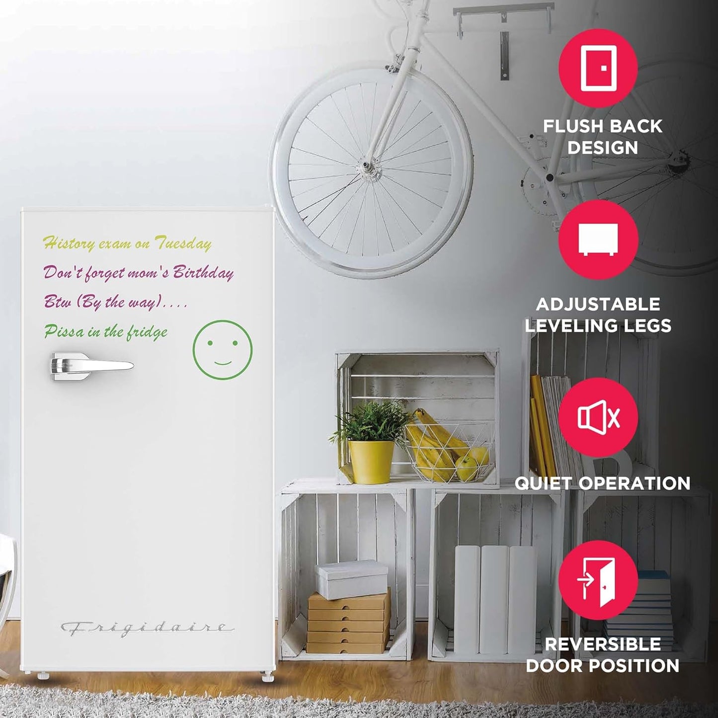 Frigidaire EFR331-WHITE 3.2 Cu ft Eraser Board Mini Compact Dorm Fridge (White)