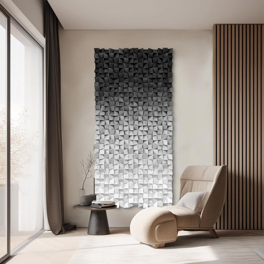 LIUZEYUE - Wooden Block Stereoscopic Painting Geometric Modeling Wall Decoration 3D Wooden Artwork Living Room Bedroom Background Wall Office Decoration Black and White Gradient 39.4 x 78.7 inches
