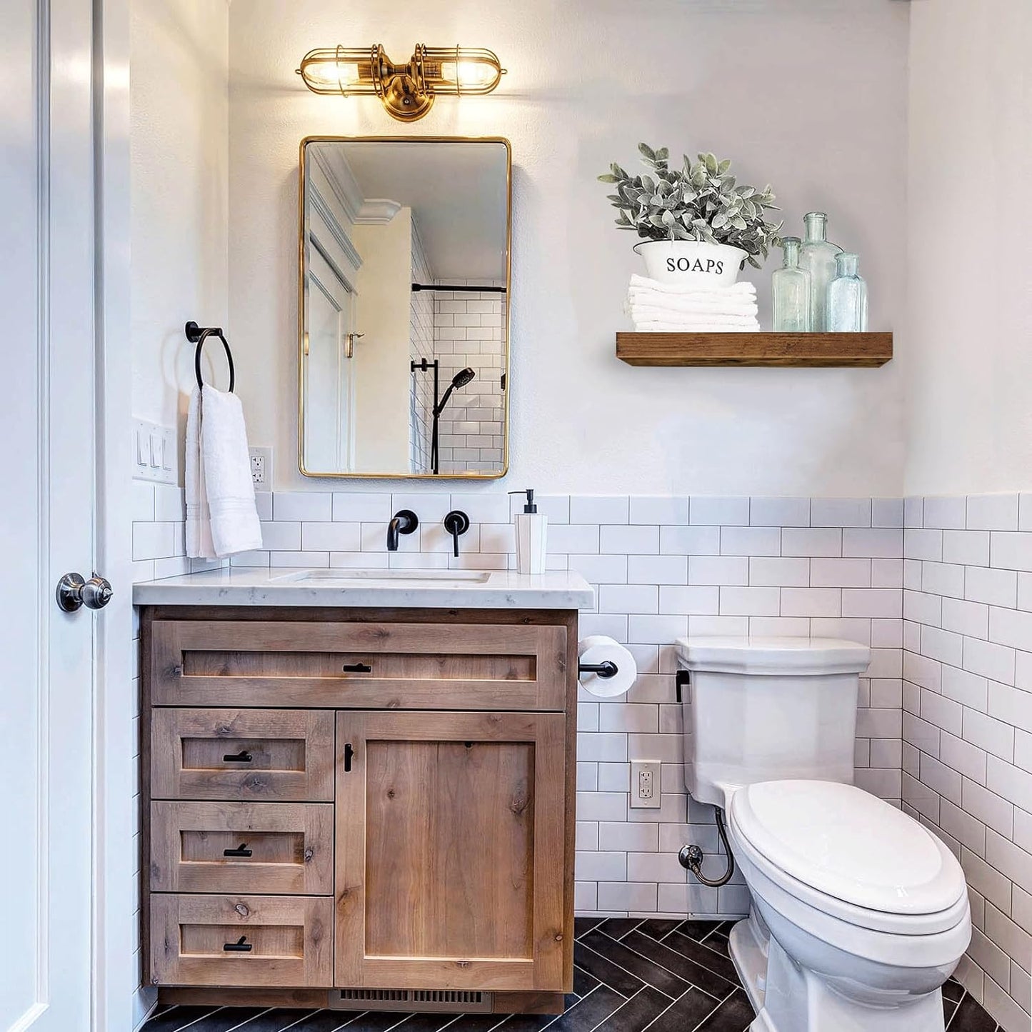 QEEIG Floating Shelf for Wall Bathroom Shelves Bedroom Kitchen Living Room Farmhouse Small Book Shelf 16 inch Set of 1, Brown (015-BN1)