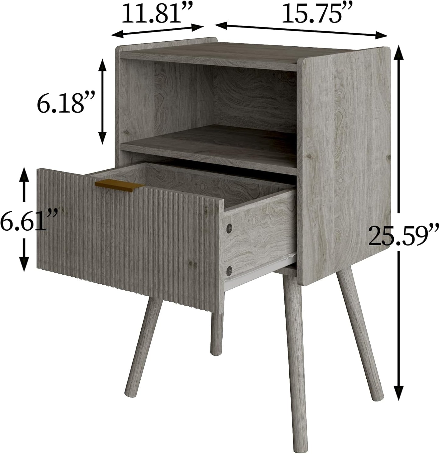 Nightstand,Modern Bedside Table with Storage Drawer and Open Wood Shelf, Accent Night Stand with Solid Wood Legs for Living Room, Bedroom and Small Spaces,Easy Assembly (Grey Oak)