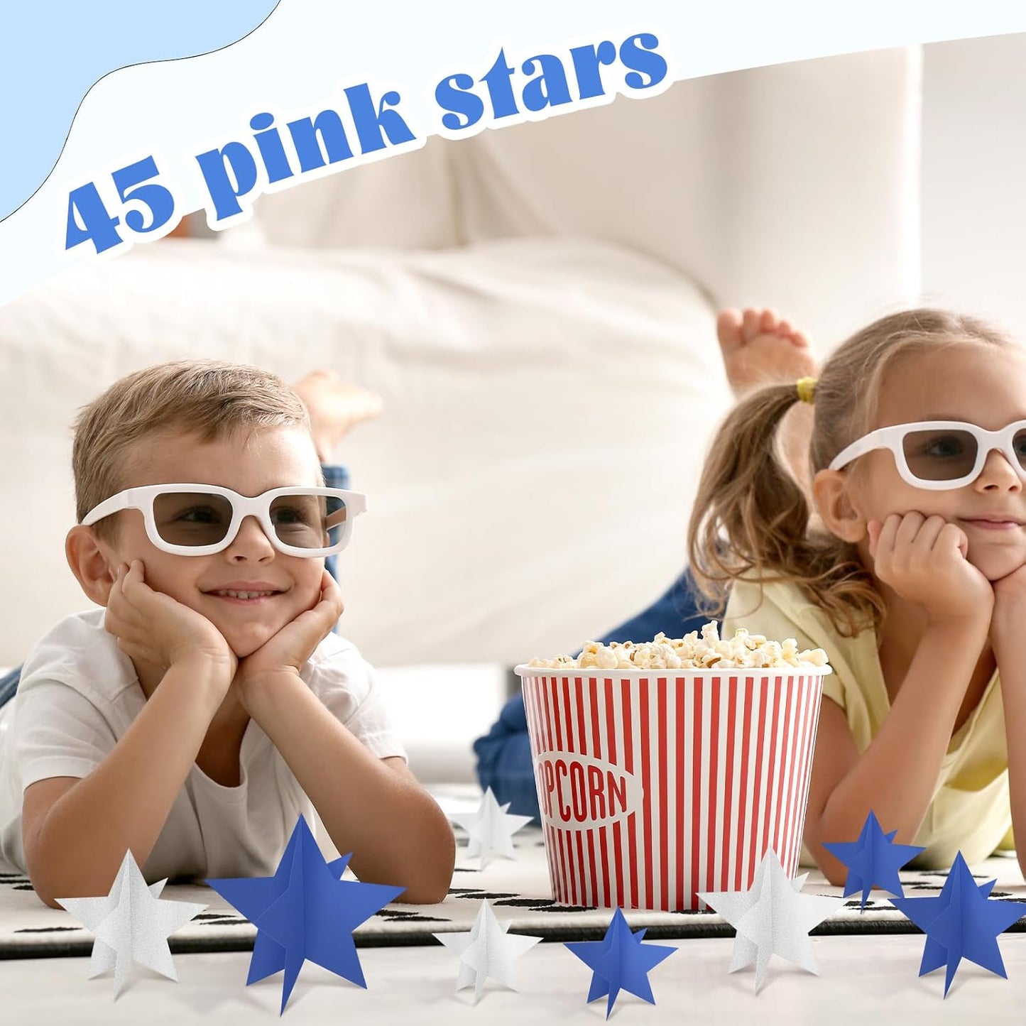 45 Pcs 3D Star Centerpieces Movie Night Decorations for Table in 3 Sizes Hanging Supplies for Red Carpet Film Show Theme Birthday New Year Party First Day of School Table Decor(Navy Blue)