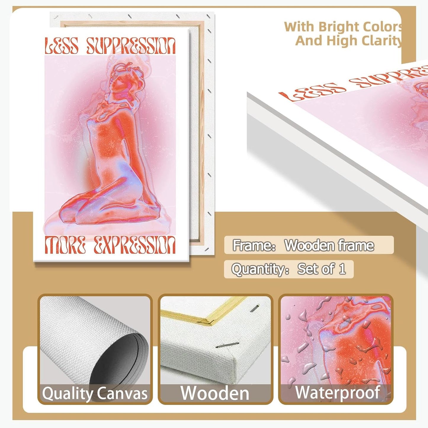 Spiritual Affirmation Art Poster Pink Woman Canvas Wall Art Aesthetic Pictures Sexy Woman Prints Painting Trendy Gradient Aesthetic Wall Decor Living Room Bedroom 12x16in Framed