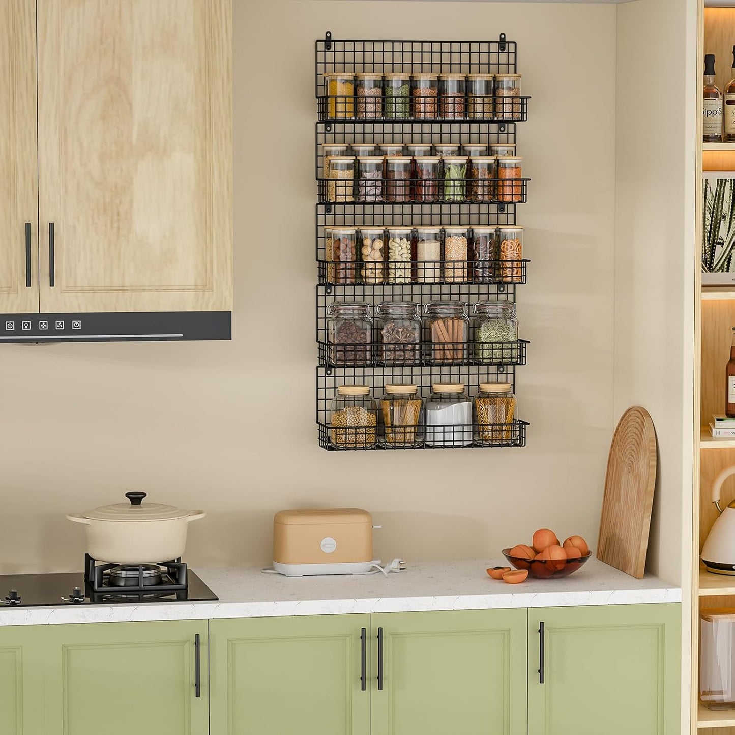 X-cosrack Spice Rack Wall Mount, 5 Tier Large Spice Rack Organizer for Efficient Storage, Height-Adjustable Hanging Spice Shelf for Kitchen and Pantry, Up to Storage 90 Jars(Patent No.:D909138S)