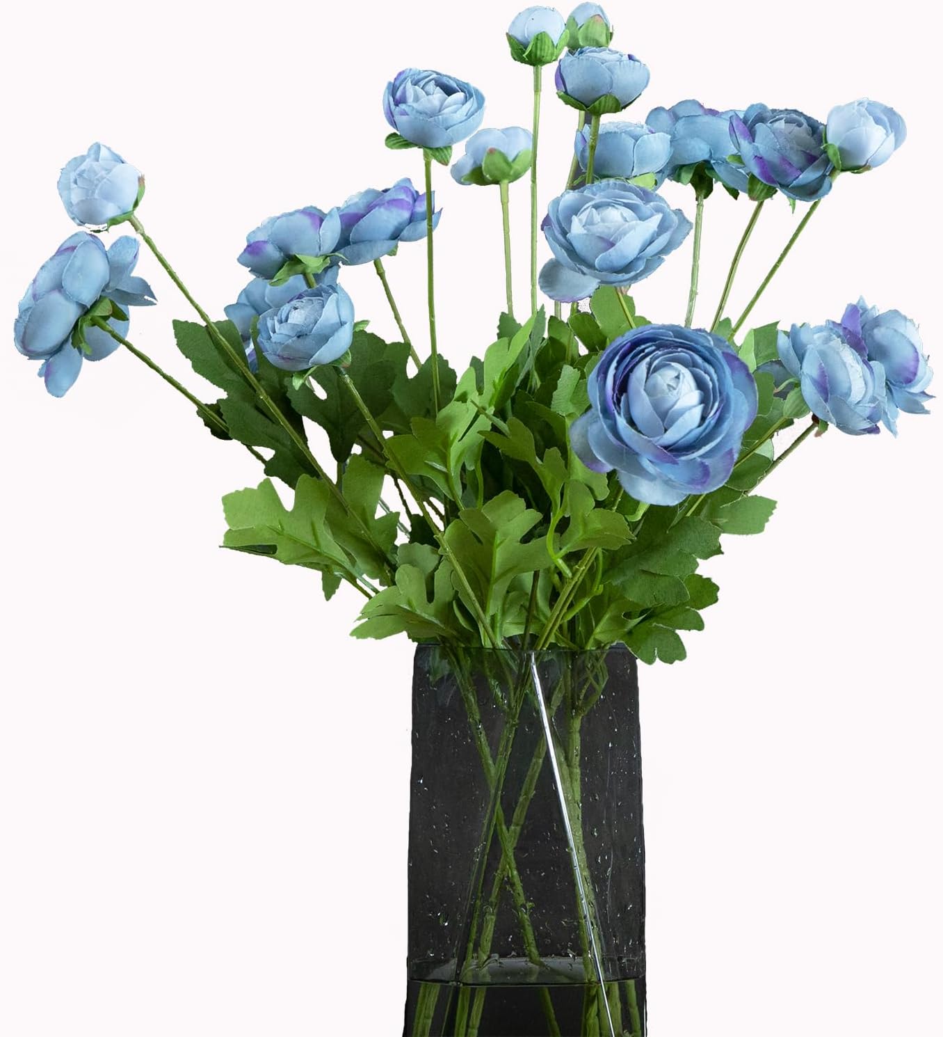 Artificial Silk Flowers Ranunculus Fake Flower 5 Pcs,Suitable for core Decoration,Wedding Floral Creation,Flower Arrangement DIY Project,Interior Decor（Blue）
