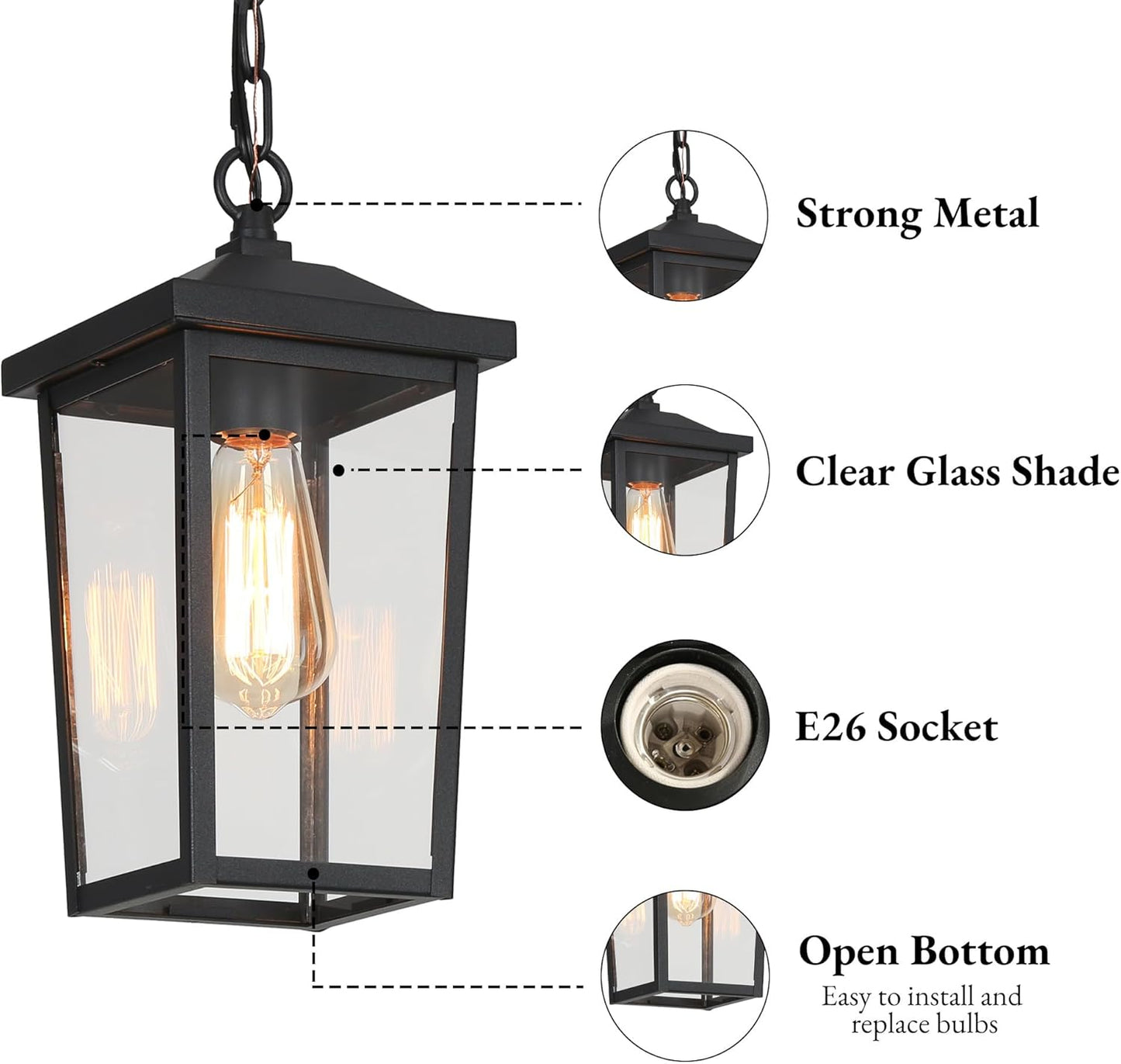LOG BARN Outdoor Pendant Light Fixture, Farmhouse Exterior Lights, Anti-Rust Ceiling Outdoor Light with Clear Glass, Lantern Hanging Light for Front Door, Entry, Porch, and Gazebo