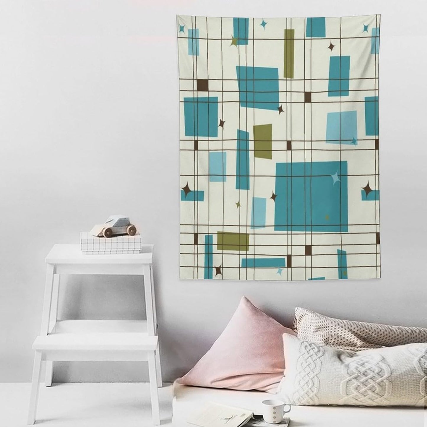 ICMOLYYENLO Boho Medieval Cat Tapestry, Abstract Atomic Starburst Geometric Aesthetic Art Wall Hanging For Bedroom Living Room Dormitory 60x80 Inches