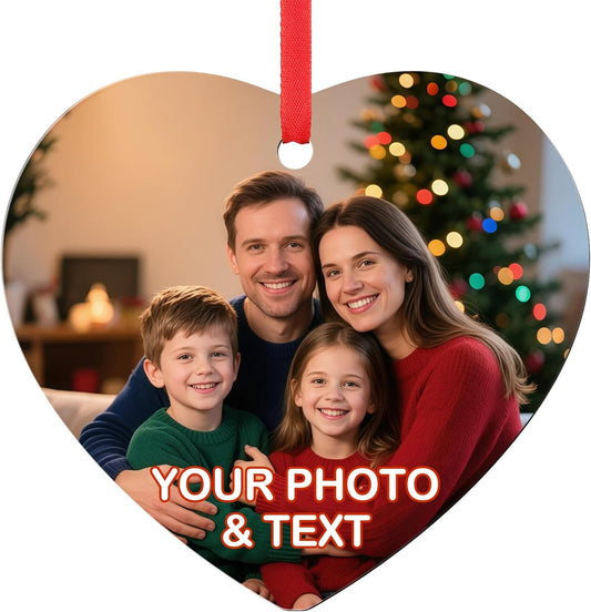 Personalized Photo Christmas Ornaments Double-Sided Metal Custom Picture Christmas Ornament 2024, Customized Xmas Tree Decorations Memorial Gifts for Kids Couples Family Friends Pet