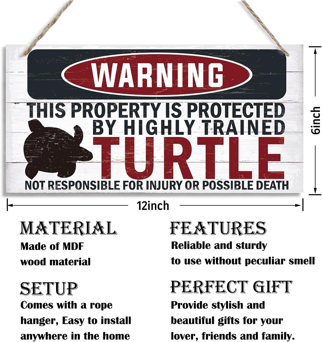 Funny Warning Signs, The Property is Protected By Highly Trained Turtle Sign, Decorative Wood Hanging Wood Plaque, House Door Sign, Farmhouse Wall Decor for Home Office, Indoor/Outdoor Use