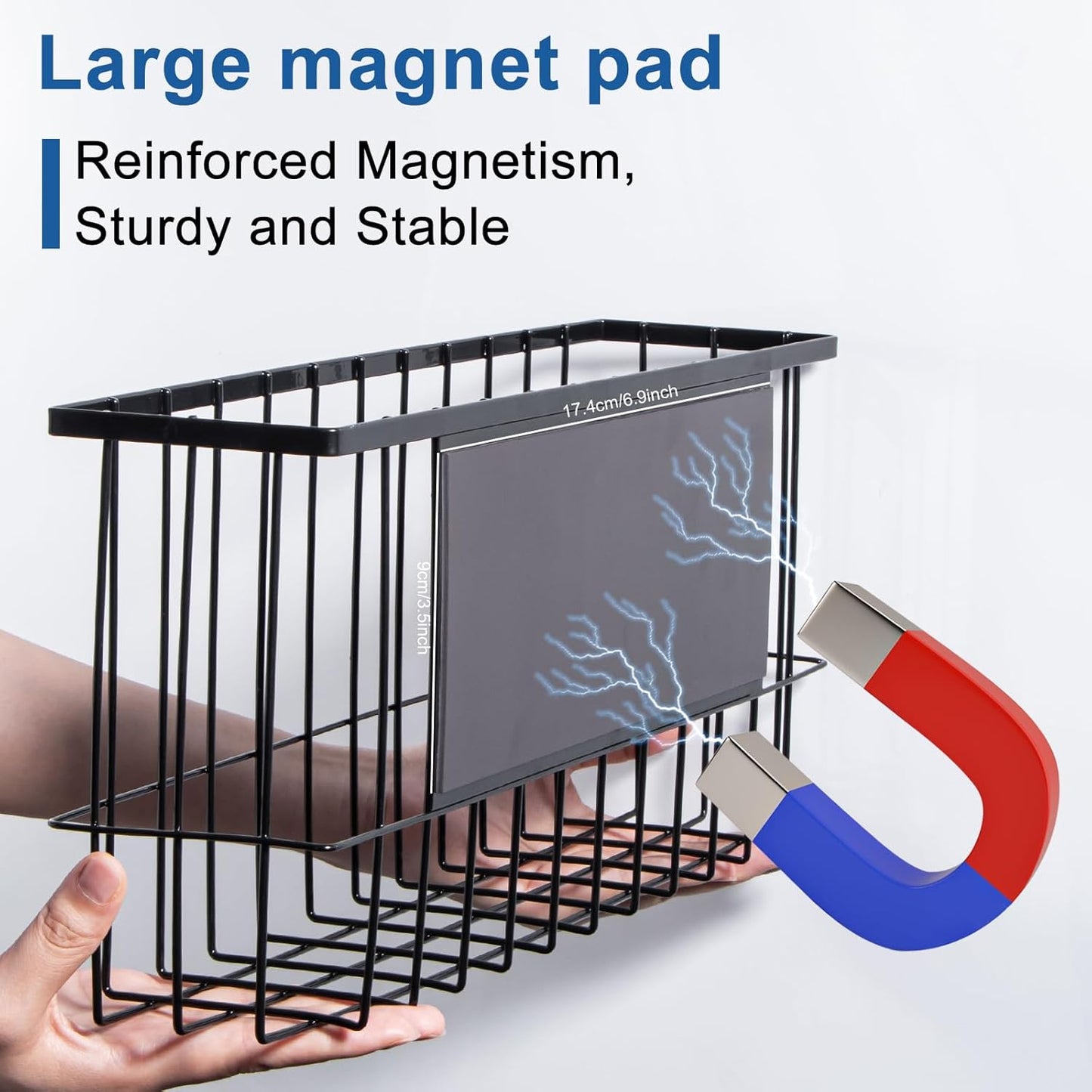 dedoot Magnetic Holder Locker 11"x 3.9"x 5.9" Strong Magnetic Black Mesh Holder Magnetic Basket Organizer Shelf Rack for Whiteboard,Fridge, Sponge, Recipe, Beverage,Refrigerator,Office File Foil