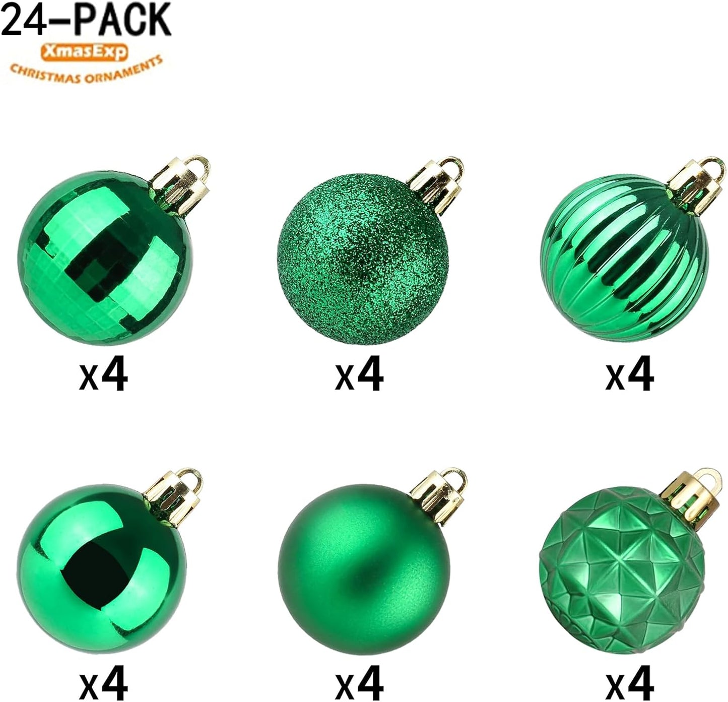 XmasExp 24ct Christmas Ball Ornaments Shatterproof Christmas Ornaments Set Decorations for Xmas Tree Balls 40mm/1.57" (1.57'', Green)