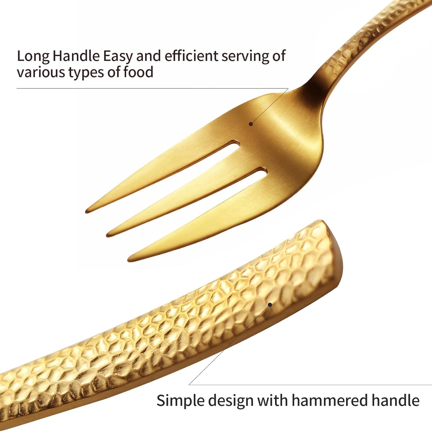 Silverware 45-Piece Matte Gold Hammered Flatware Set with Serving Utensils, Stainless Steel Thick Handle Matte Polished Cutlery Set for Wedding Hotel Restaurant, Service for 8