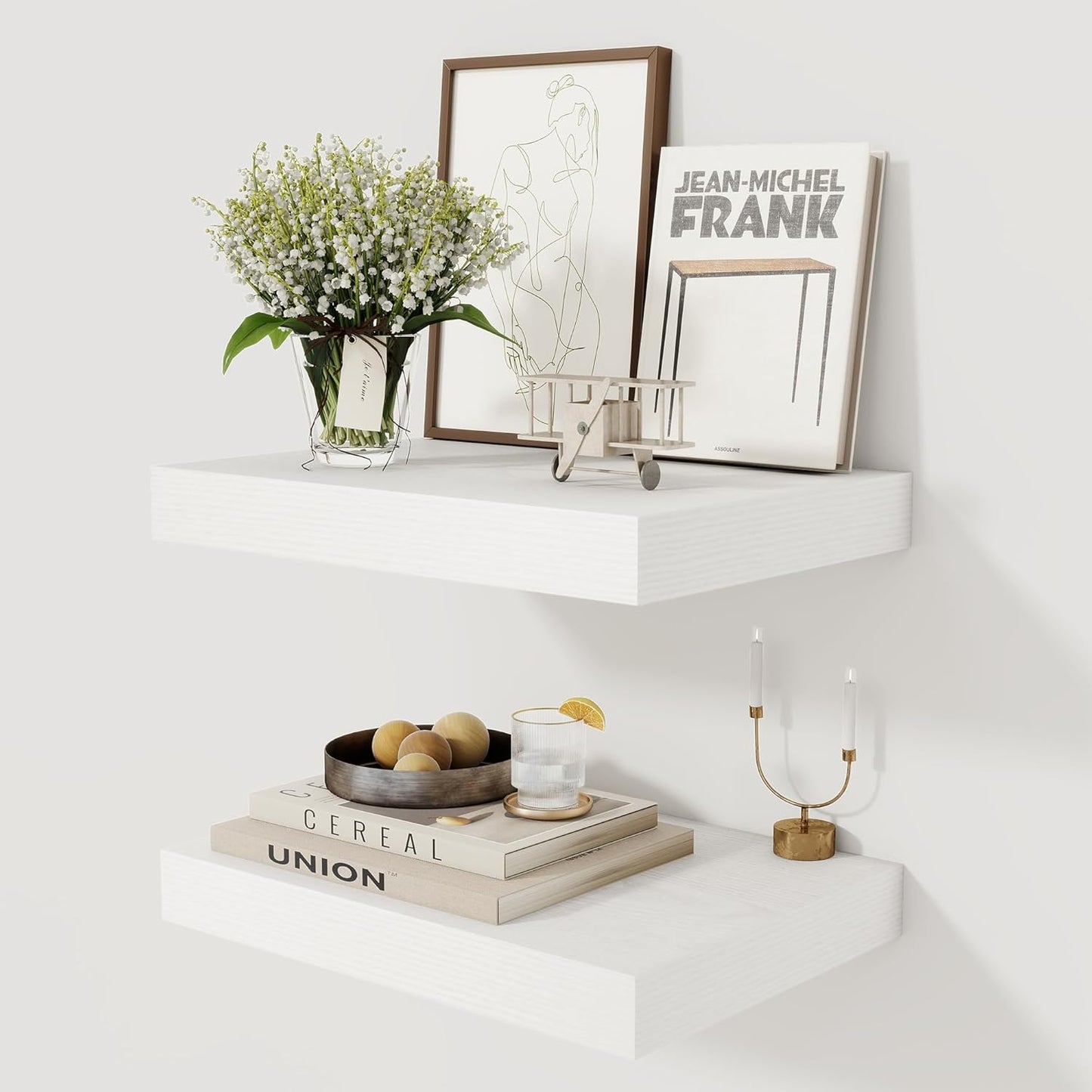 12 Inch Deep White Floating Shelves, 16 x 12 Floating Shelf for Books, Rustic Wood Deep Wall Shelves for Home Storage & Display, 2" Thicked Shelves for Kitchen, Living Room, Bedroom, 2 Pack