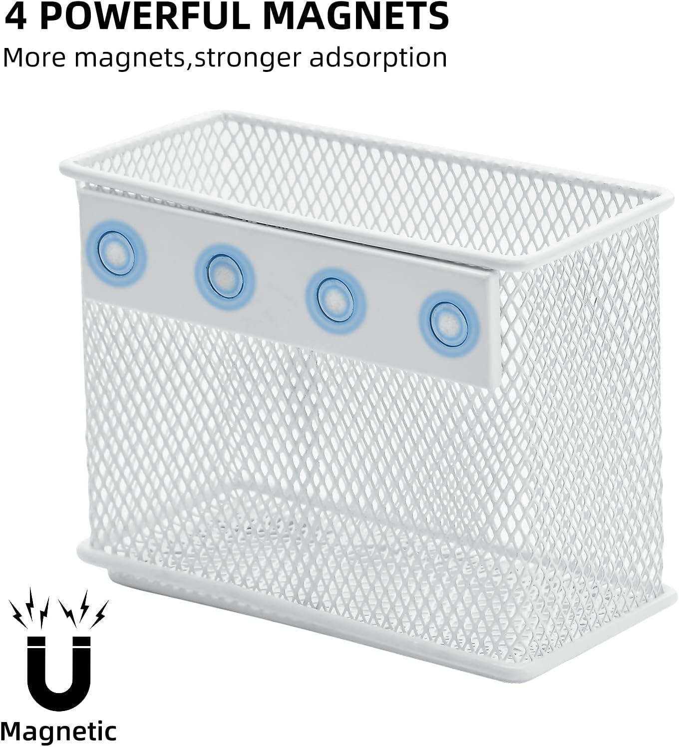 dedoot Magnetic Pencil Holder, Locker Pencil Holder Strong Magnetic Holder for Whiteboard Marker, 4.7x2.3x3.7inch Black Mesh Magnetic Holder for Fridge, Sponge, Recipe, Beverage,White