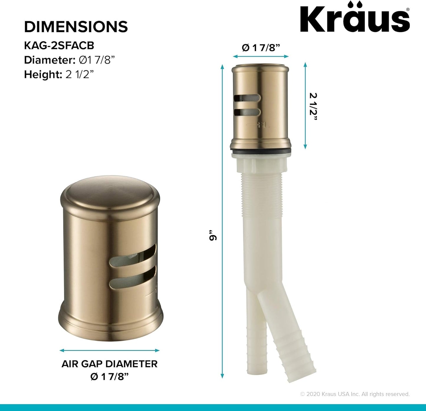 KRAUS Dishwasher Air Gap in Spot Free Antique Champagne Bronze, KAG-2SFACB