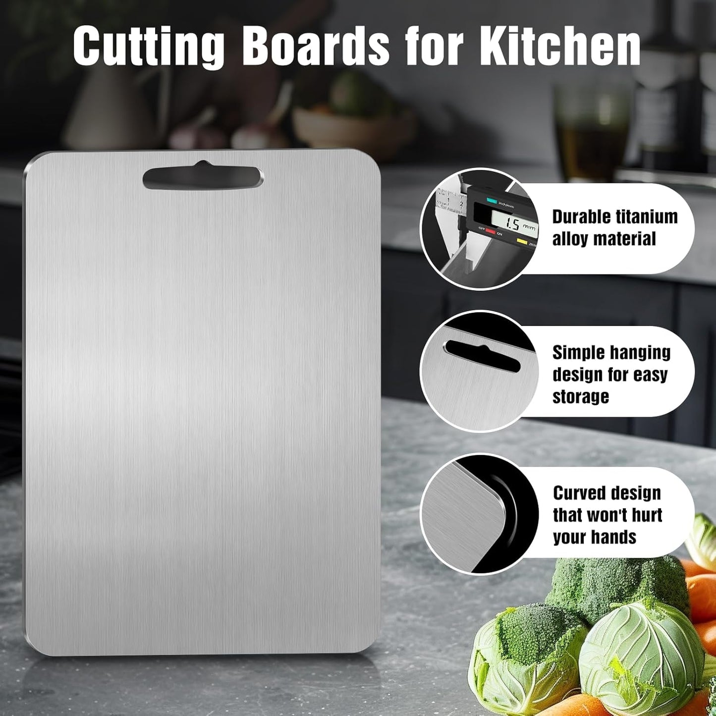 Titanium Cutting Board for Kitchen - 100% Pure Titanium Cutting Boards Non Toxic - 2025 New Upgrade Double Sided Metal Chopping Boards for Meat, Vegetables, Fruits, Dishwasher Safe (12 x 9 In)