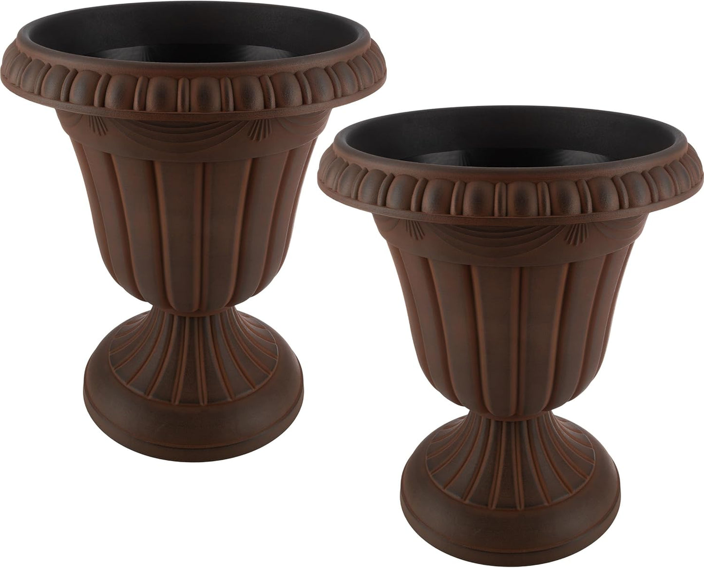 Pure Garden Outdoor Planter 2-Pack - 16x18-Inch Urn Planters - Plastic Plant Pots for Indoor, Outdoor, or Front Porch Decor - Flower Pots (Brown)