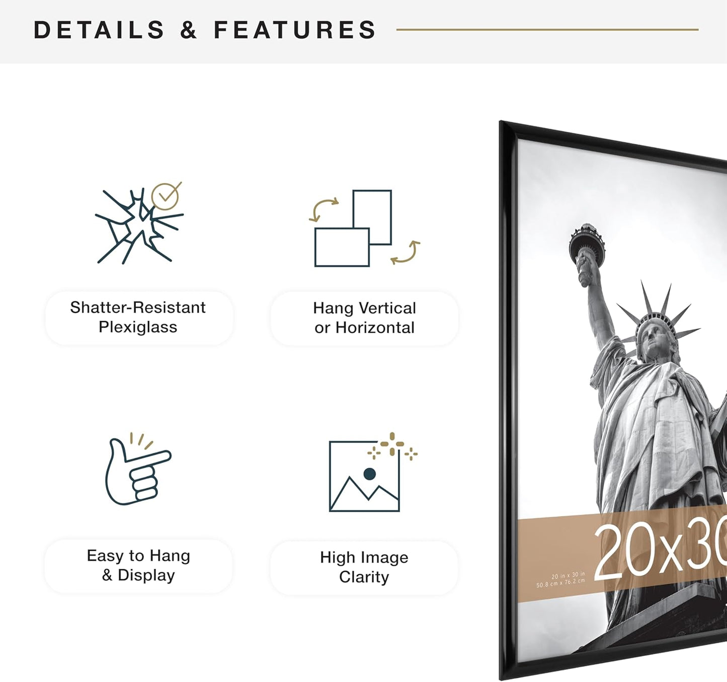 MCS Trendsetter 20x30 Poster Frame Black High-Gloss, Vertical & Horizontal Wall Hanging Large Picture Frame for Photos, Posters & Art Prints (2-Pack)