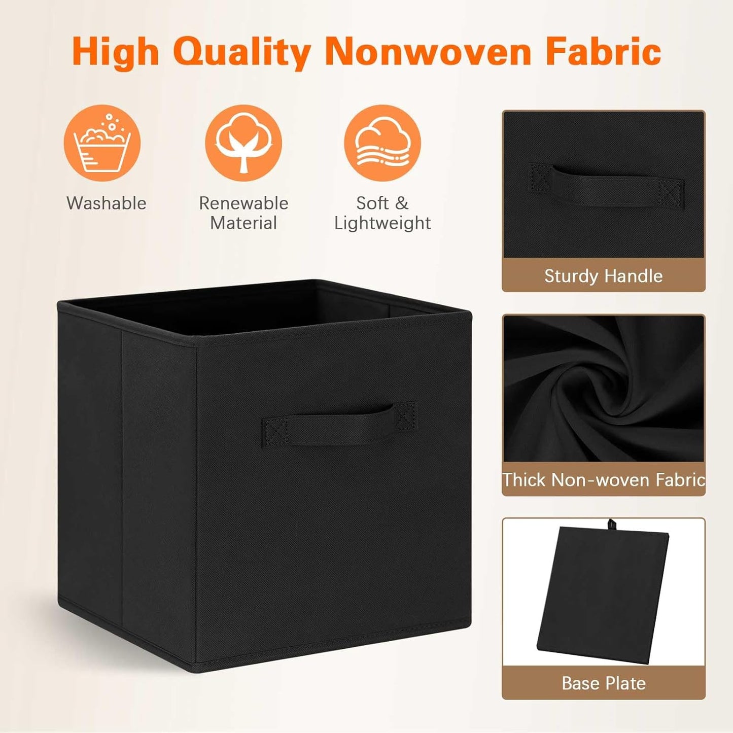 GhvyenntteS Storage Cubes 6 Pack, 11 Inch Cube Storage Bins with Dual Handles, Collapsible Heavy Duty Fabric Bins for Shelves Closet, Baskets for Organizing Clothes Bedding Toys Books (Black)