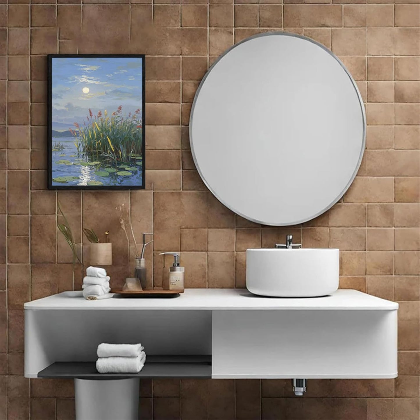 Landscape poster artwork art poster natural landscape painting reed marsh under the moonlight suitable for living room bedroom home wall