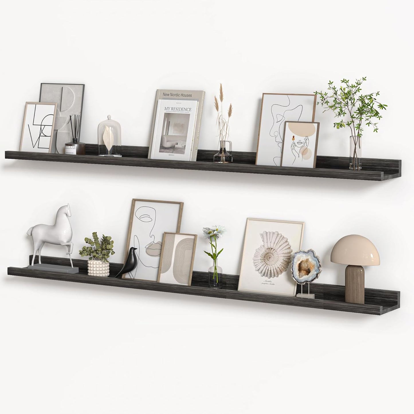 Floating Shelves for Wall, Picture Ledge Shelf 55 Inch Solid Wood Set of 2, Rustic Wall Shelves with Lip, Kids Bookshelf, Photo & Picture Live Edge Floating Shelves for Bedroom, Living Room, Kitchen