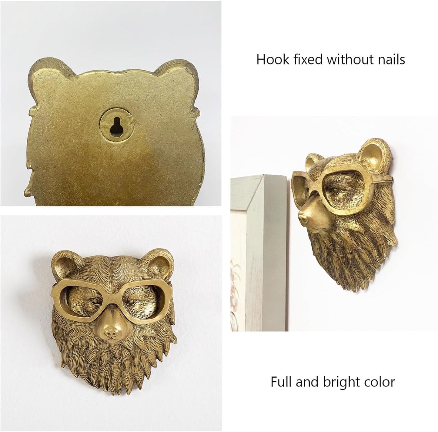 GUASDIE Animal Heads Wall Decor, Gold Vintage Decor Sculpture Resin Animal Head Wall Hanging Unique Art for Living Room, Bedroom, Kitchen, Gift, Home Decor, Bear