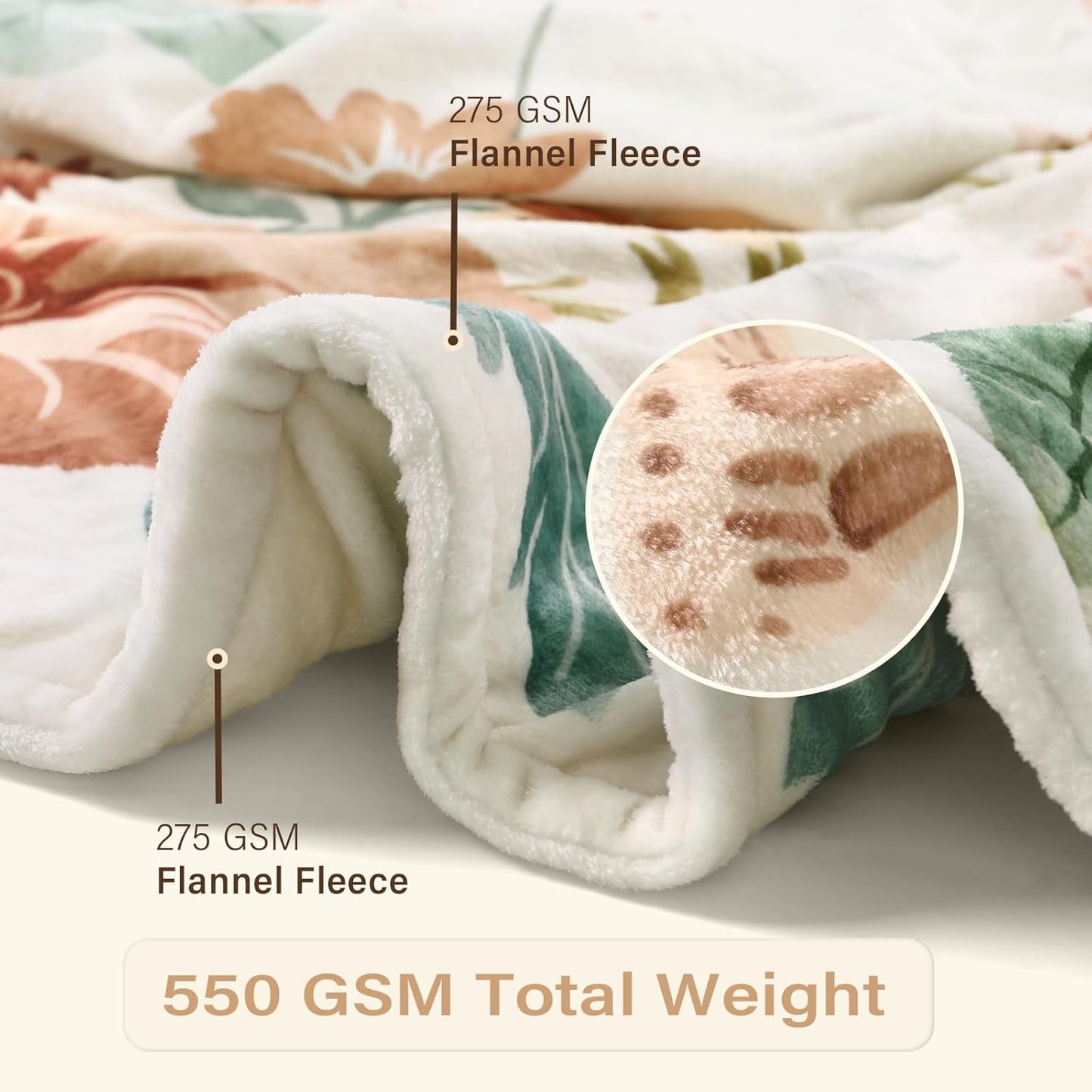 Lahome Floral Beige Soft Throw Blanket for Bed，Spring Botanical Aesthetic Blankets for Women Cute, Thick Warm Cozy Throws for Girls Sofa Chair Home Decor, Beige 50''x60''