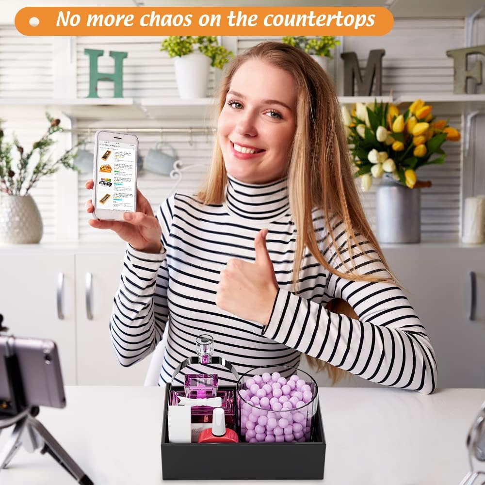 Black Bamboo Drawer Organizer - Silverware&Utensil Holder Organizer for Kitchen Drawers, Multi-Use Drawer Dividers Boxes for Bathroom Counter，Cabinet, Garage, Office Desk, Makeup, Jewelry (9"6"2.5")