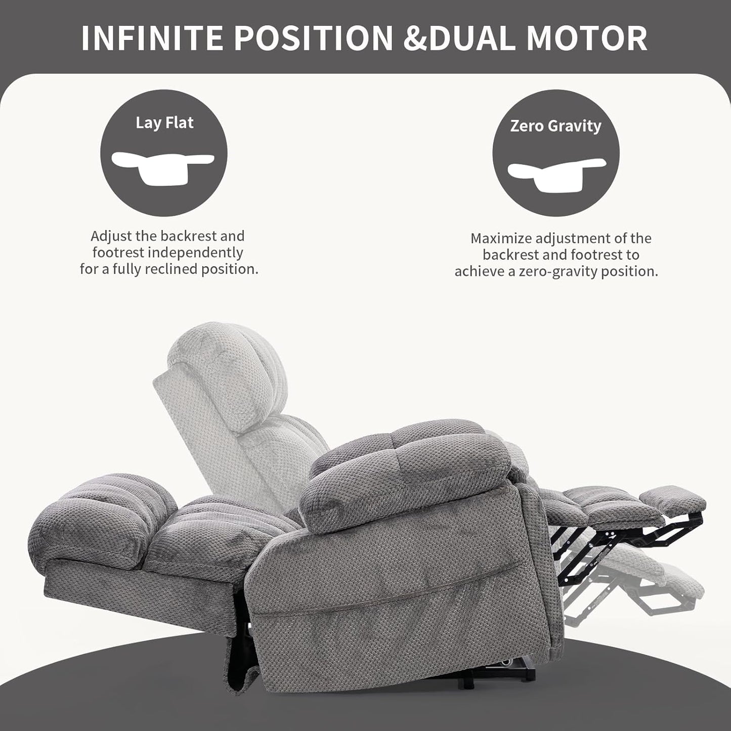 Dual Motor Power Lift Recliner Chair for Elderly with Adjustable Headrest,Extra Wide Recliner Chair with Heat and Massage,Lay Flat Recliner with Cupholder Storebox,USB Ports,Type C,Zero Gravity