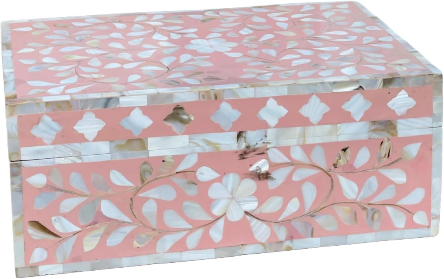 Decorative Storage Box Of Mother Of Pearl Inlay Floral Design Wooden Storage Box For Home Decoration For Living Dining & Bedroom (Pink_9x6x3.5 inch)